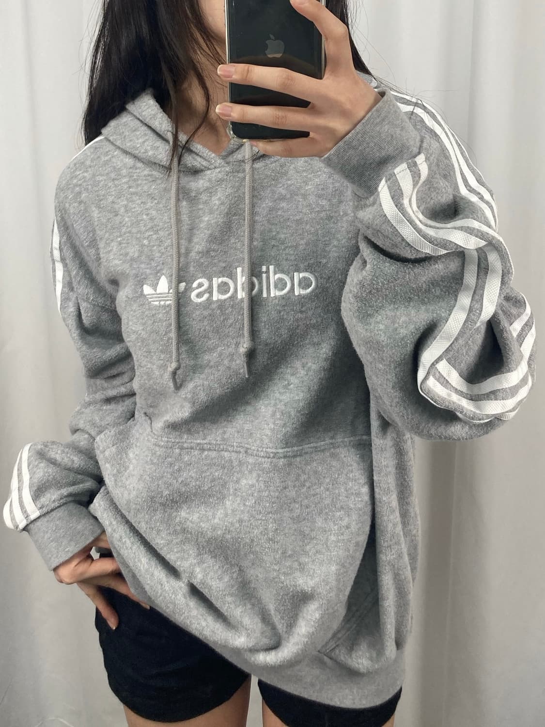 아디다스 삼선 부클 그레이 후드티 상품이미지2