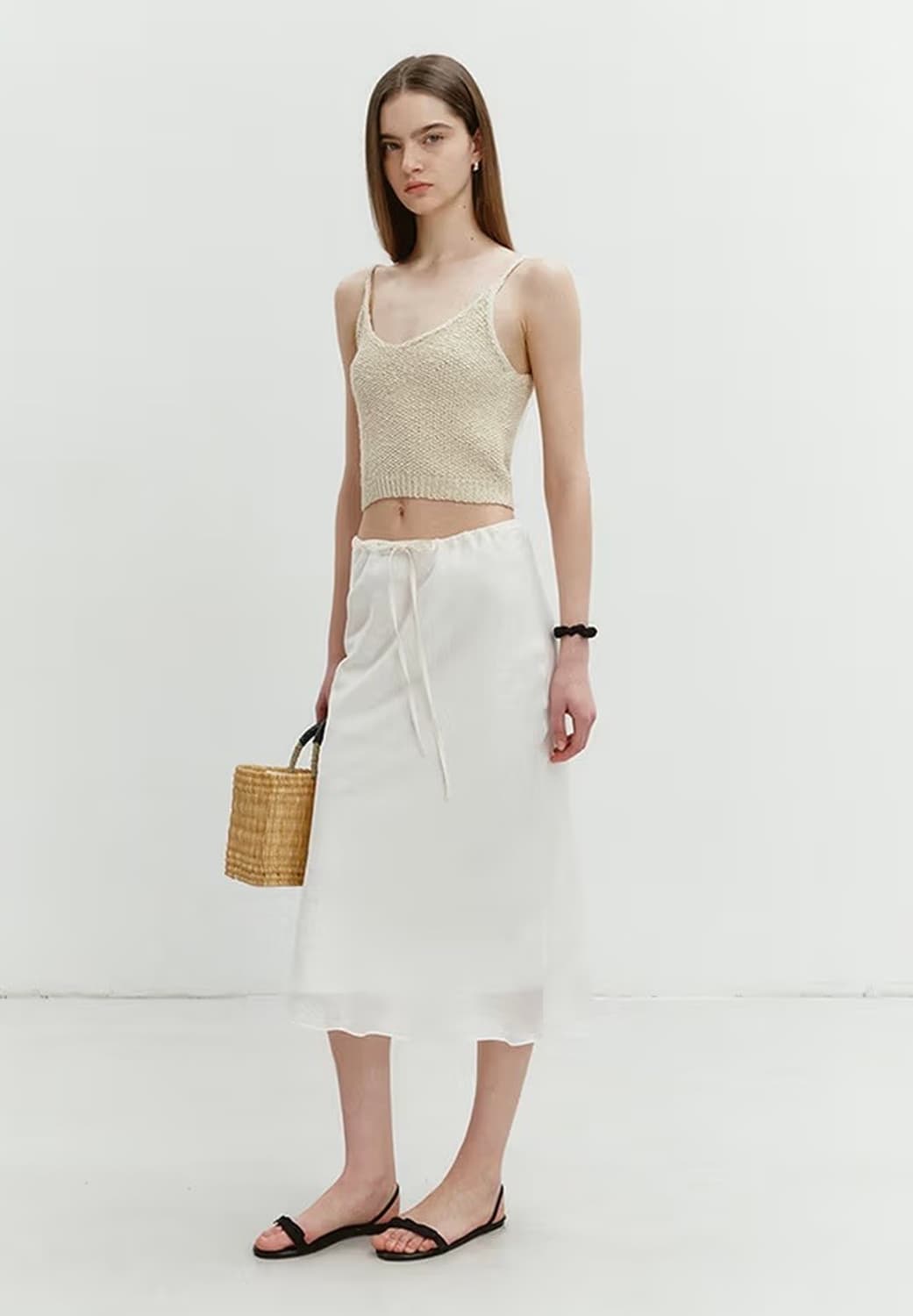 던스트 레이어드 사틴 스커트 아이보리 M 상품이미지2
