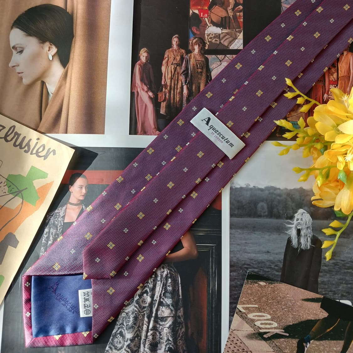 아쿠아스큐텀 실크 와인 컬러 넥타이 9.1cm A+등급 A19656 상품이미지4