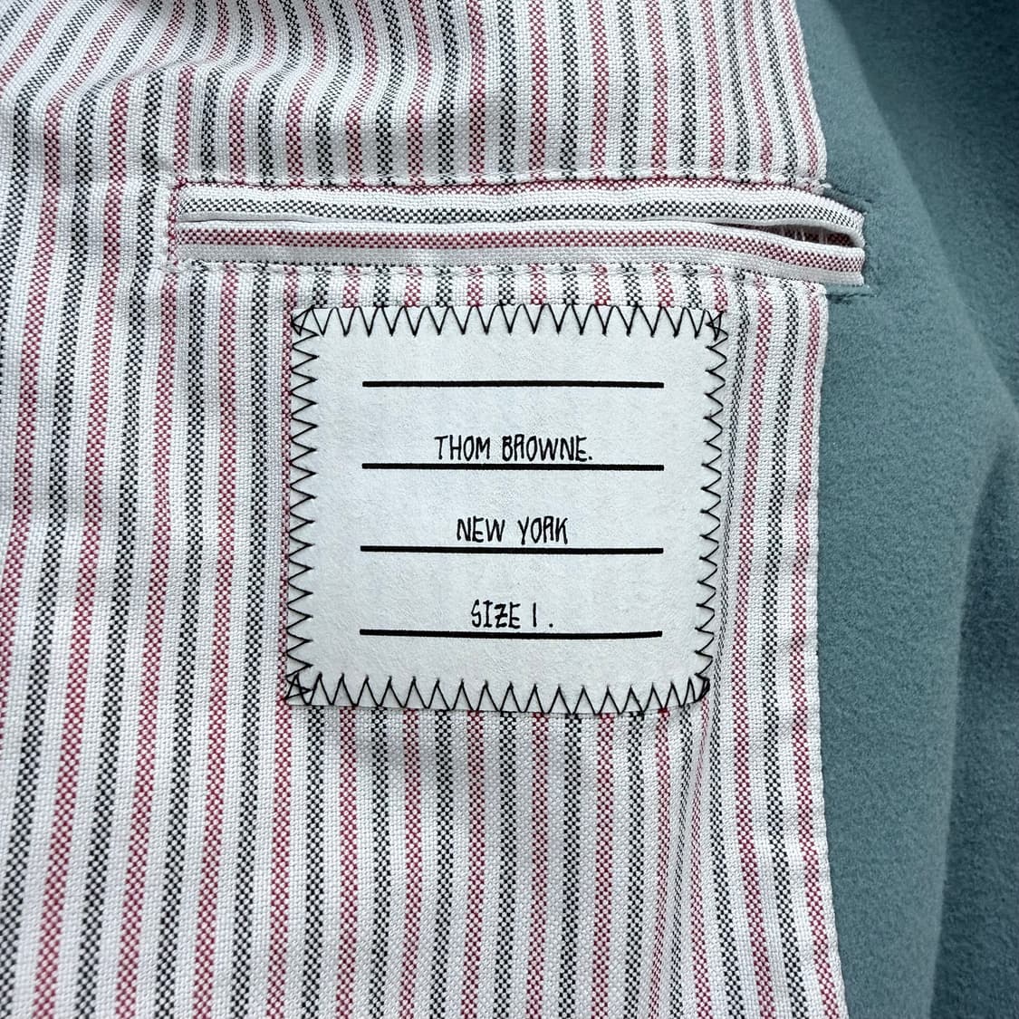 [A급/오버핏1] 톰브라운 사선완장 헥터 레더 바시티 블루종 봄버 자켓 상품이미지8