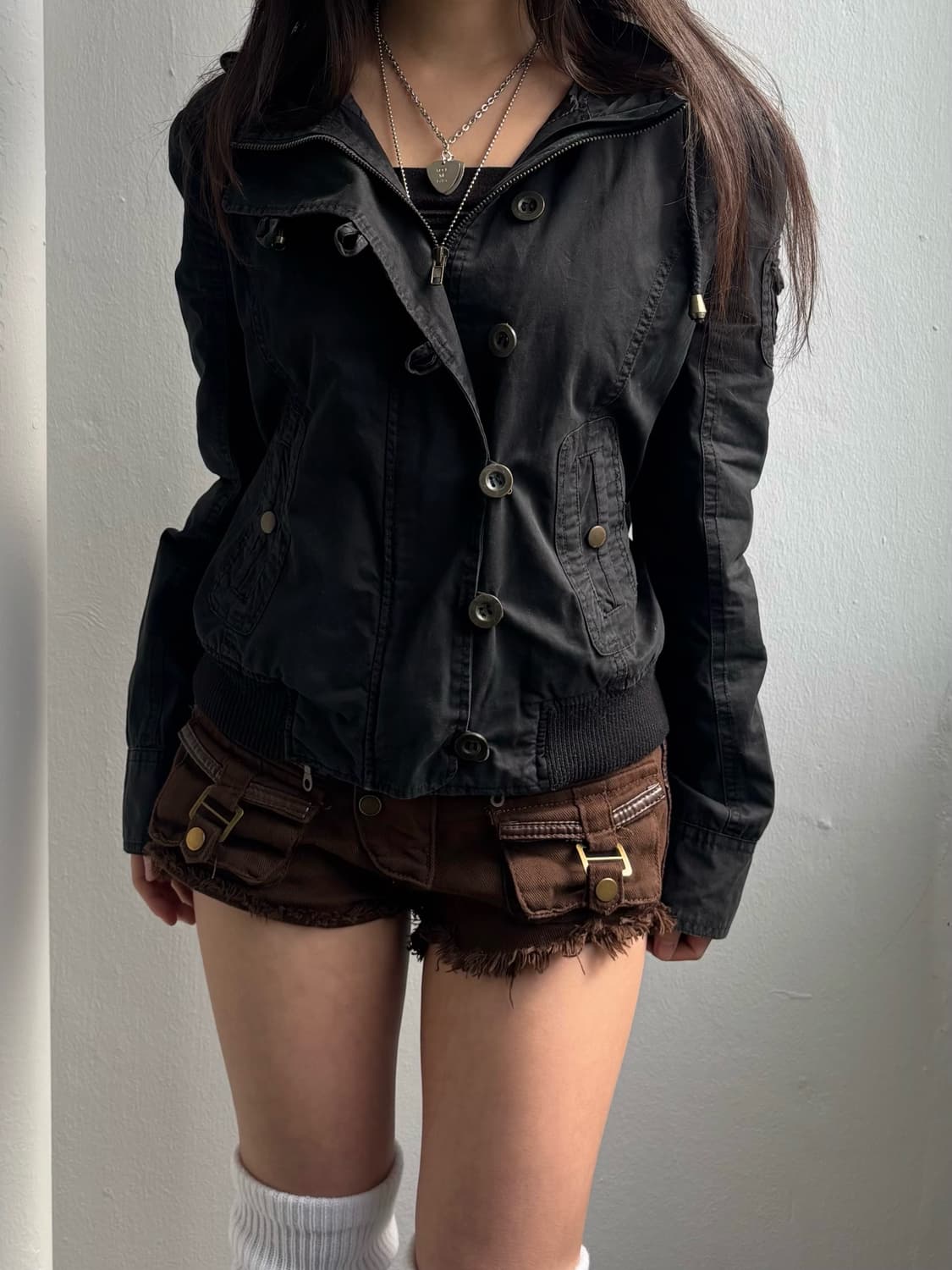 Vintage Black Button Hood Jacket 상품이미지1