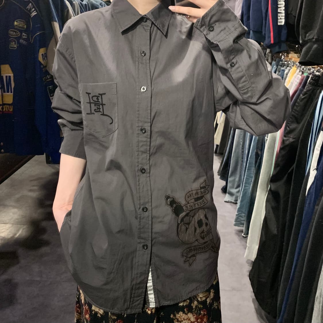 [IM] EdHardy 에드하디 스컬 스터드 셔츠 그레이 상품이미지4