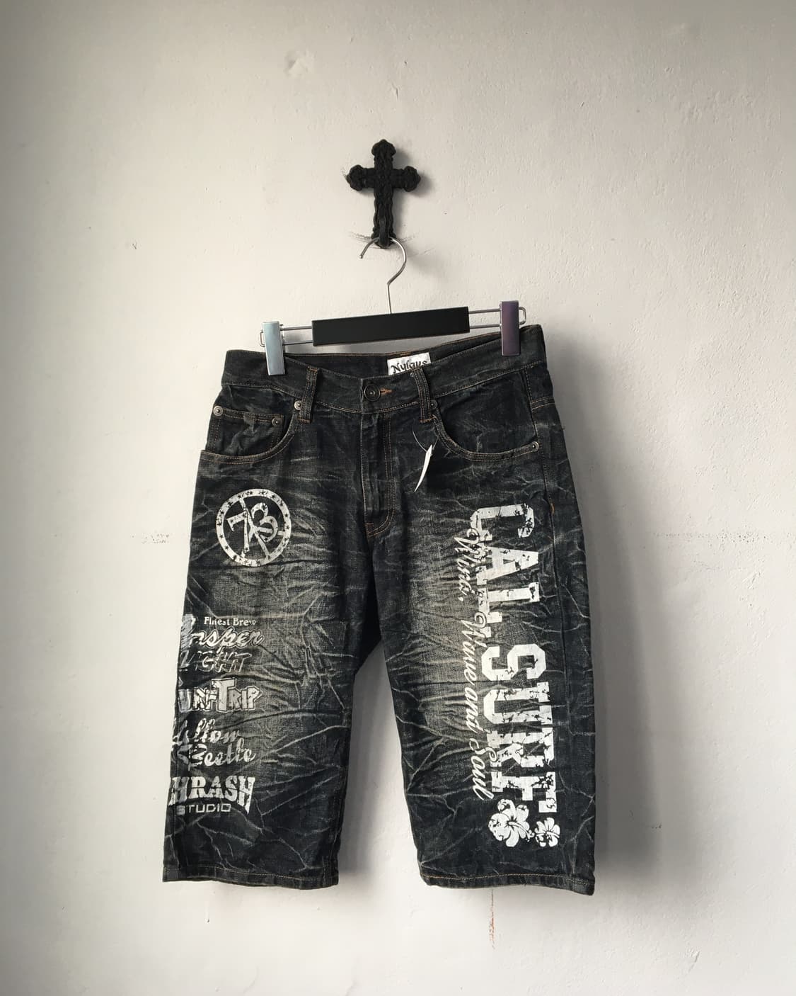 Back wing printing washing half denim pa 상품이미지4