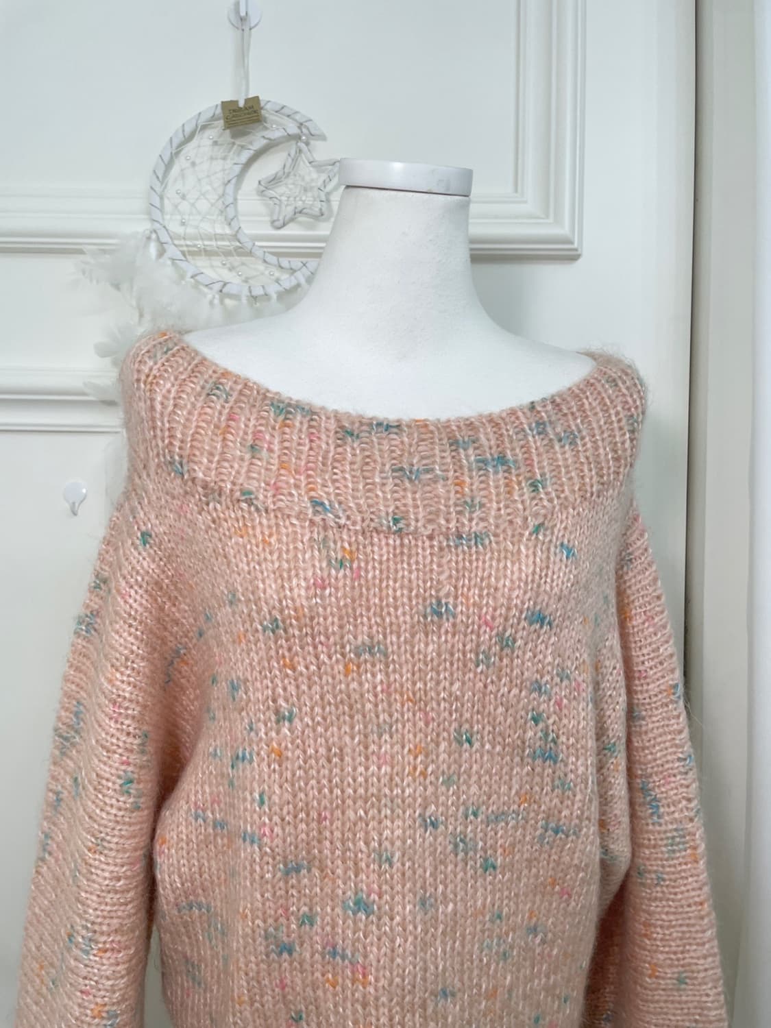 coral blue mix lovely off-shoulder sweat 상품이미지5