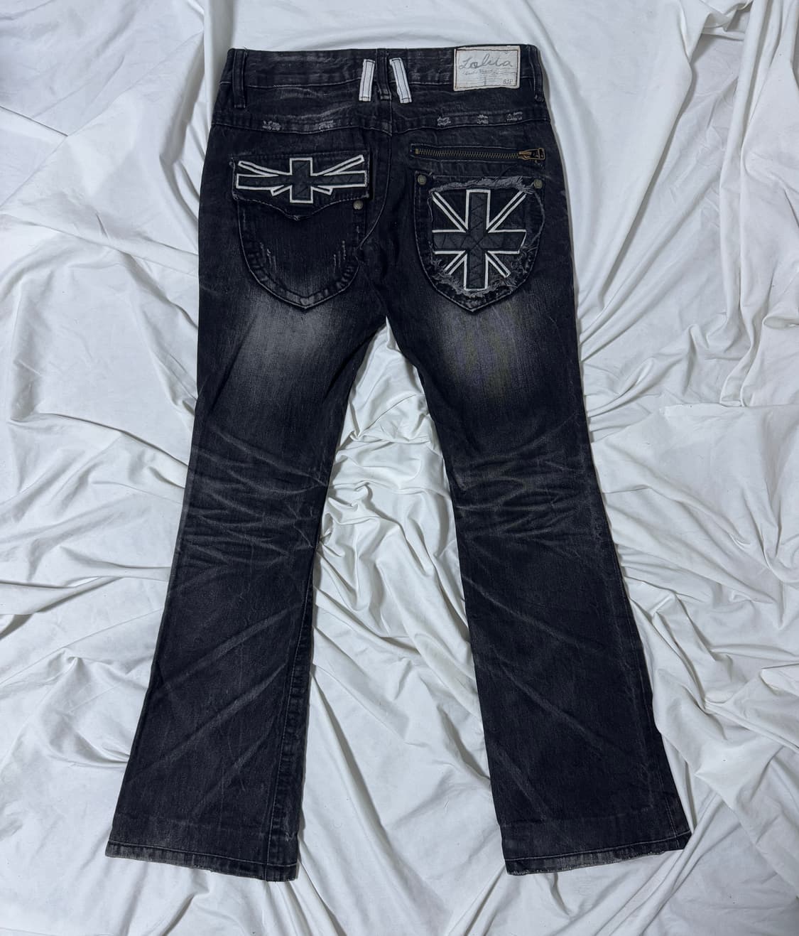 Lolita jeans 유니언잭 디스트레드 플레어 진 글램 록 y2k 상품이미지1