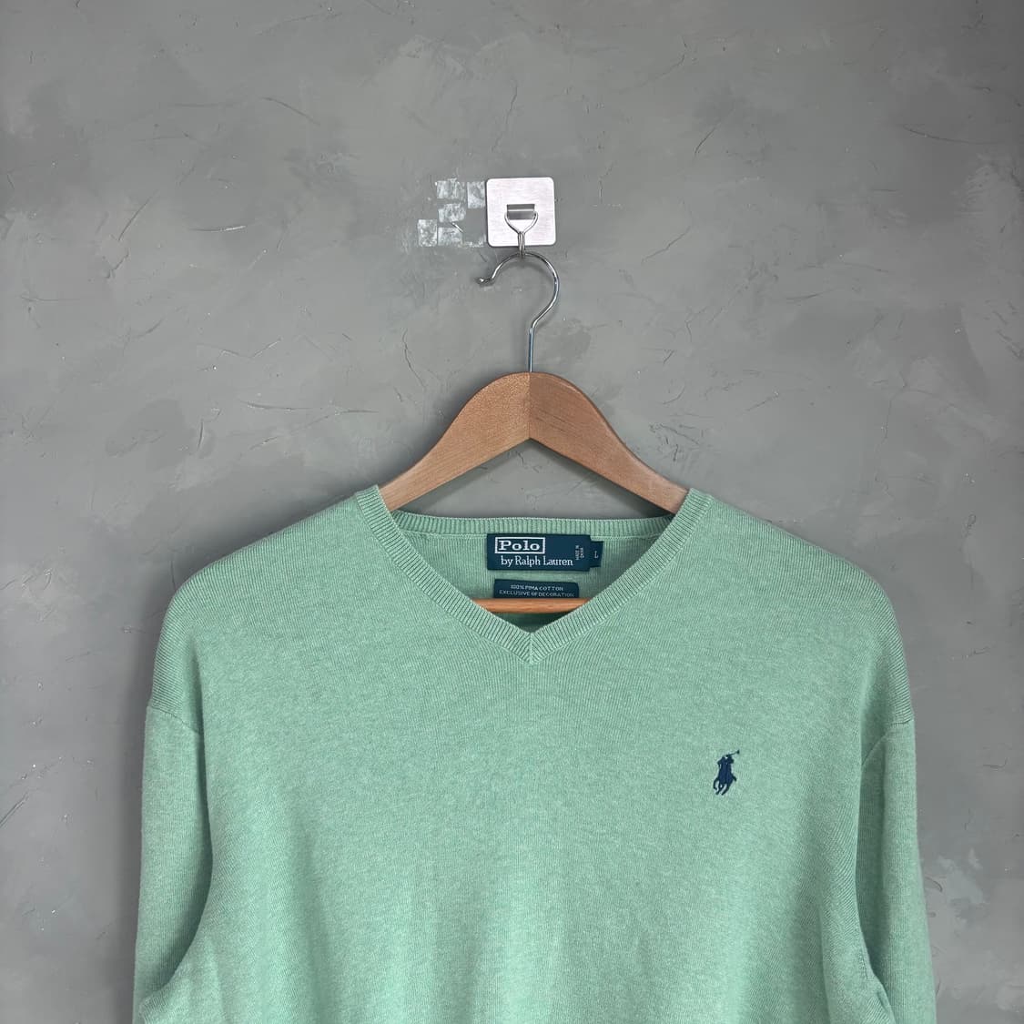 폴로 랄프로렌 피마코튼 브이넥 니트 피스타치오 상품이미지2