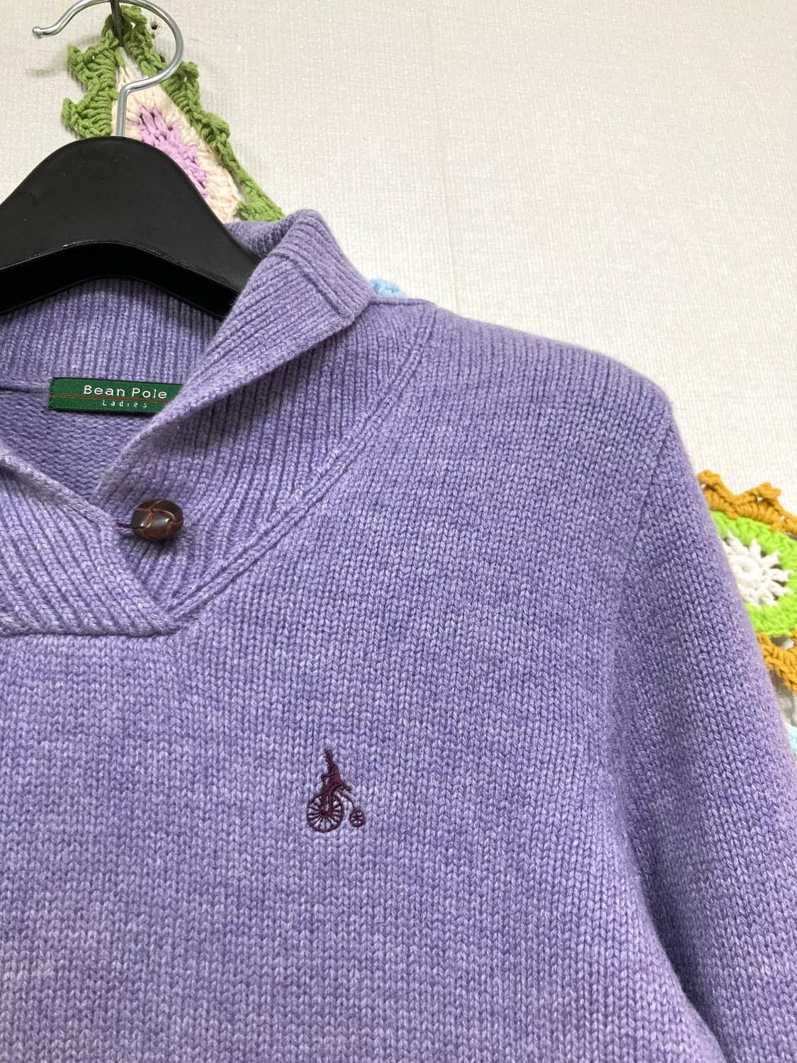 빈폴 여성 울 100% 슬림 딱붙핏 숄카라 니트 90 _ 연보라 상품이미지2