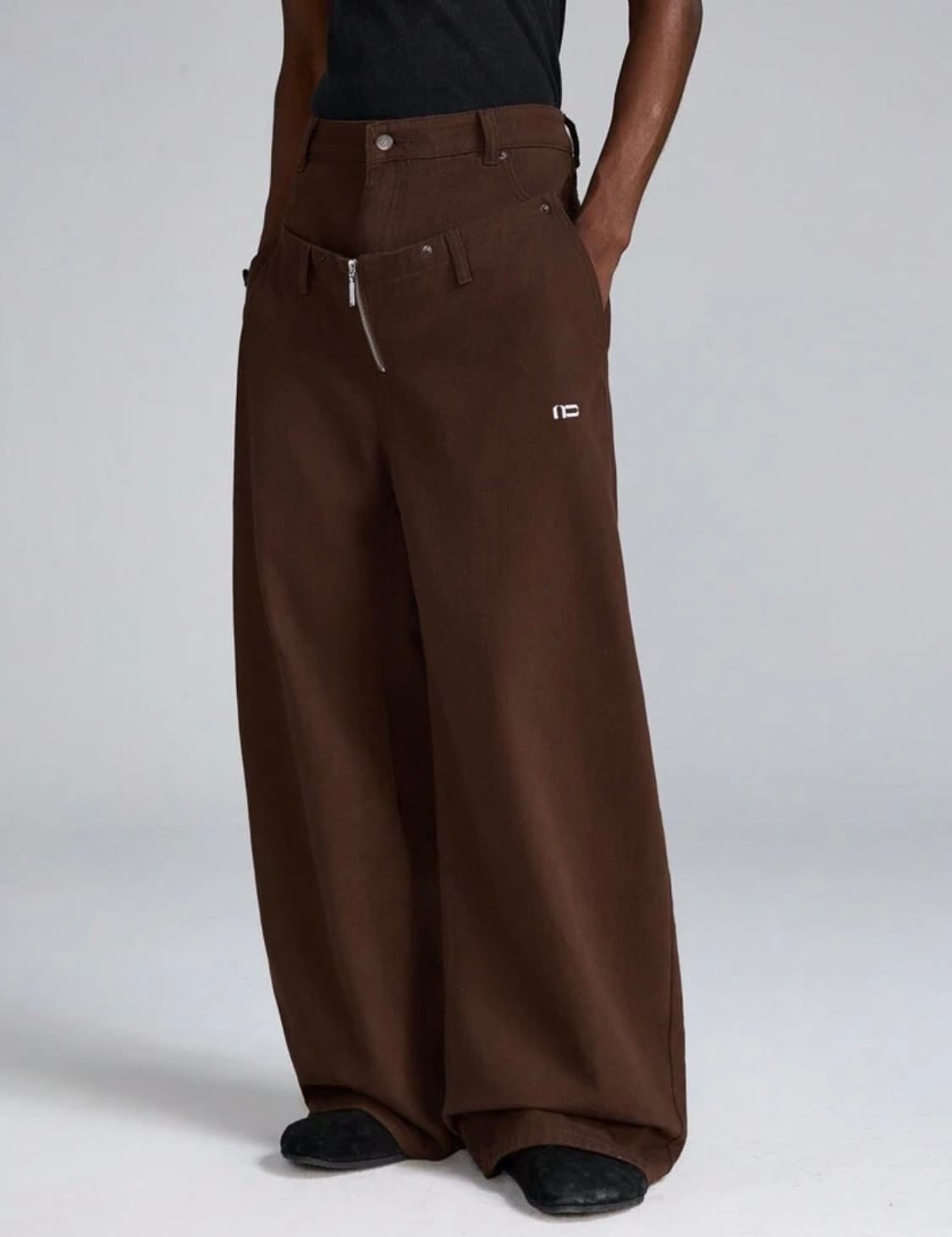 S 브라운 와이드 팬츠 스트릿 청바지 벌룬 상품이미지2