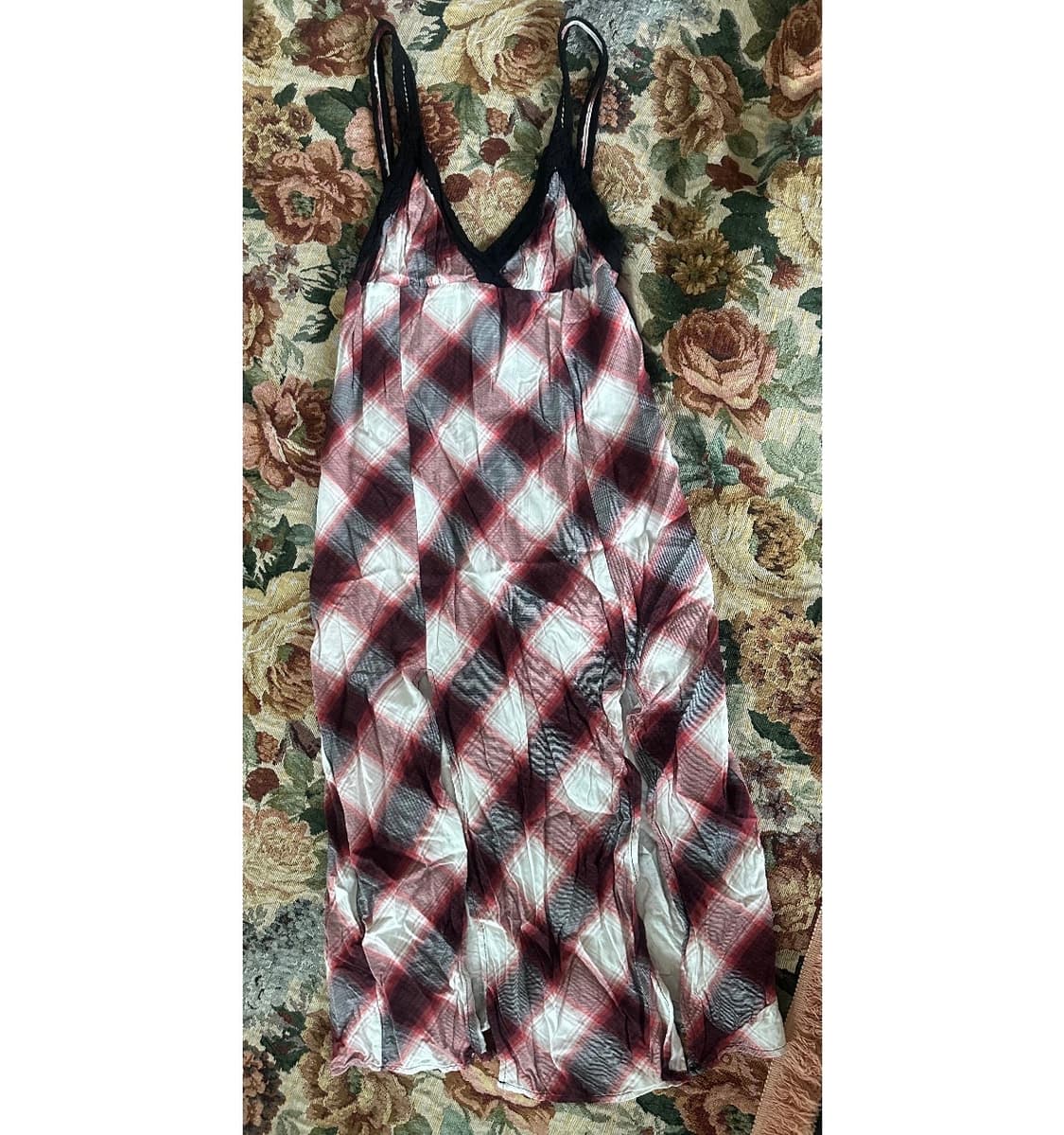 포에버21 체크 트림 롱드레스 상품이미지1