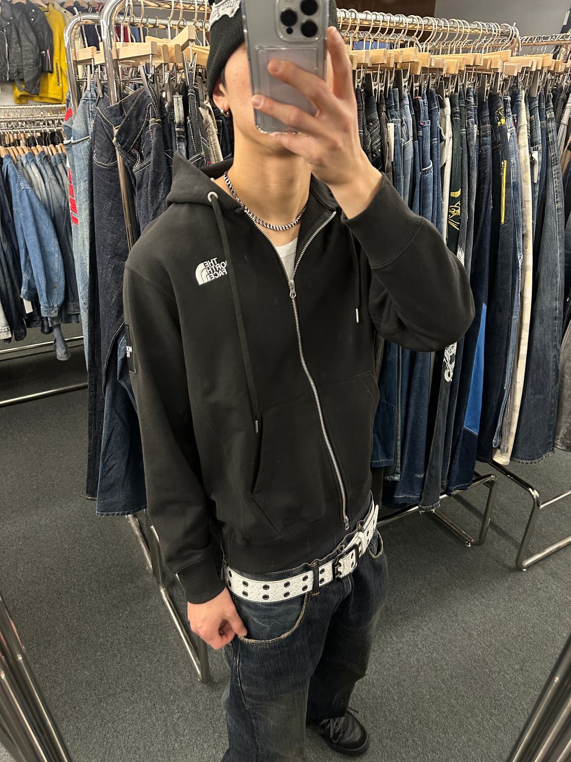 M) 노스페이스 블랙 크롭 후드집업 상품이미지2