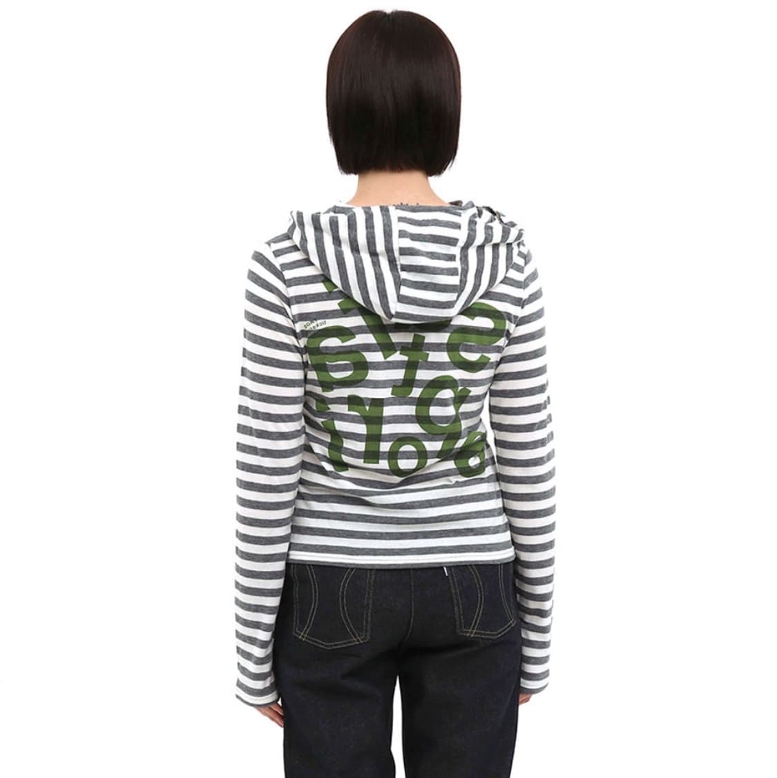 [2] 사파리스팟 1/2 티켓팅 스트라이프 보더 후디 그레이 후드 티셔츠 상품이미지5