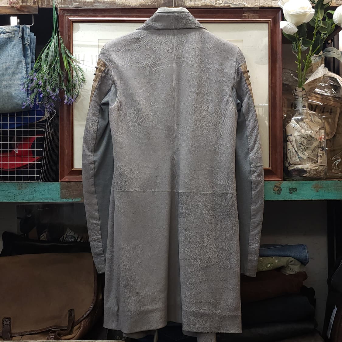 릭오웬스 10FW 아카이브 램스킨 하이넥 레더코트 그레이 42 상품이미지3