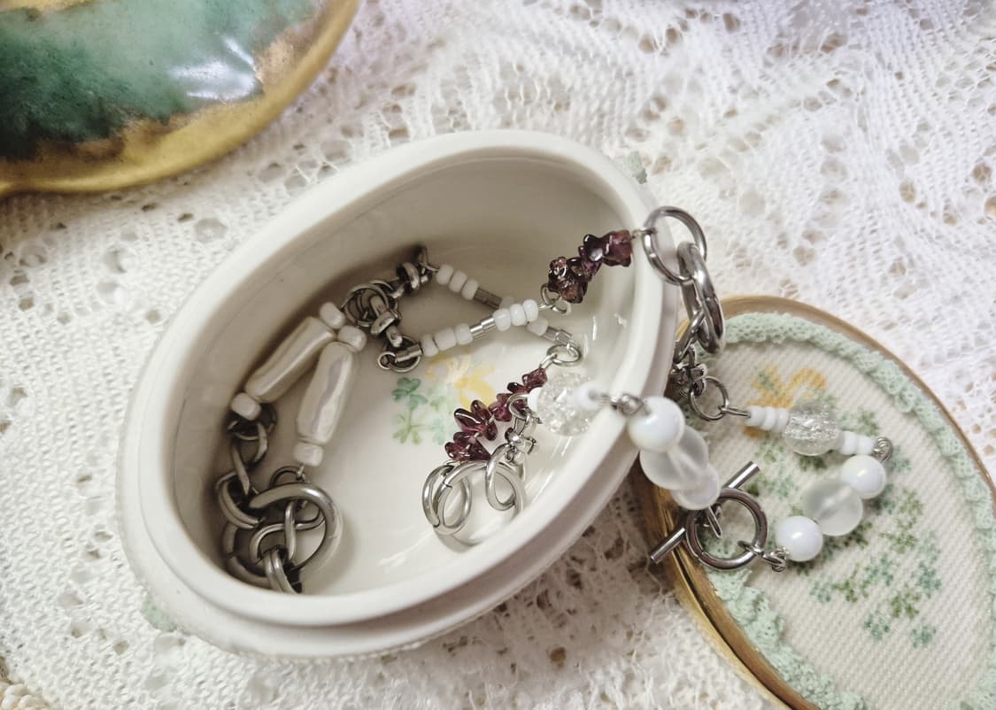 핸드메이드) 화이트 비즈 가넷 원석 토글바 목걸이 상품이미지9