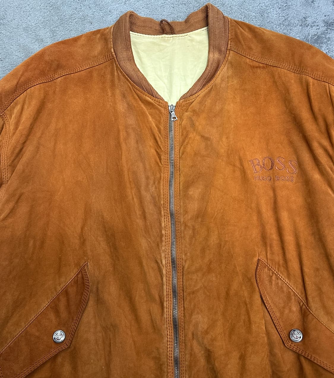 80s HUGO BOSS 스웨이드 봄버 자켓 XL 상품이미지4