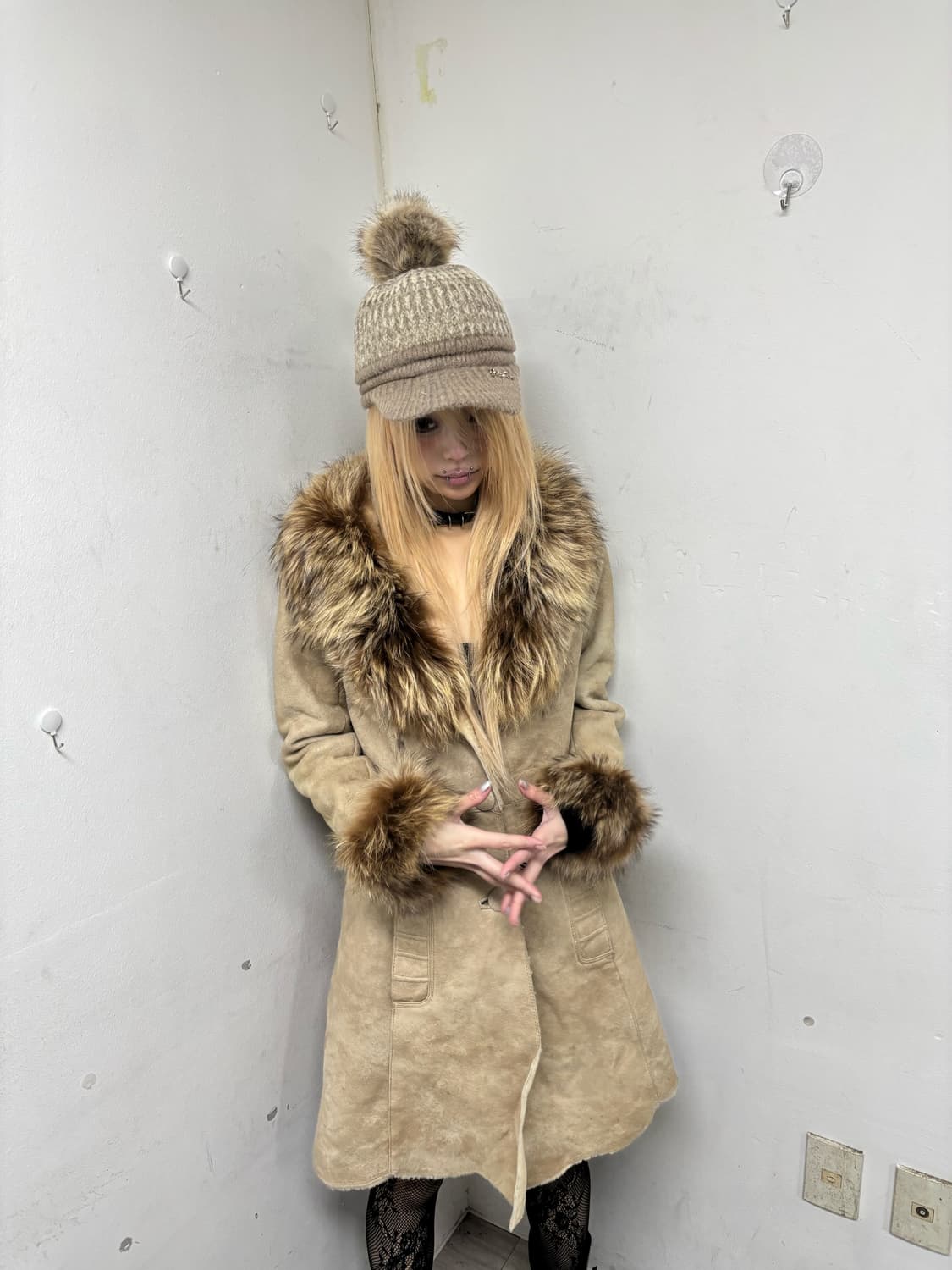 Brown Fur Trimming Long Jacket 상품이미지2