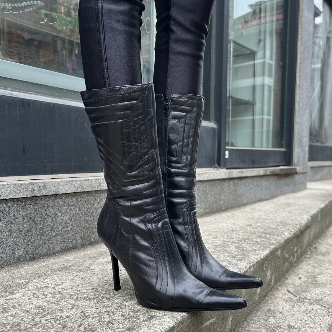 00s 알도 가죽 모토 포인티드 힐 부츠 상품이미지1