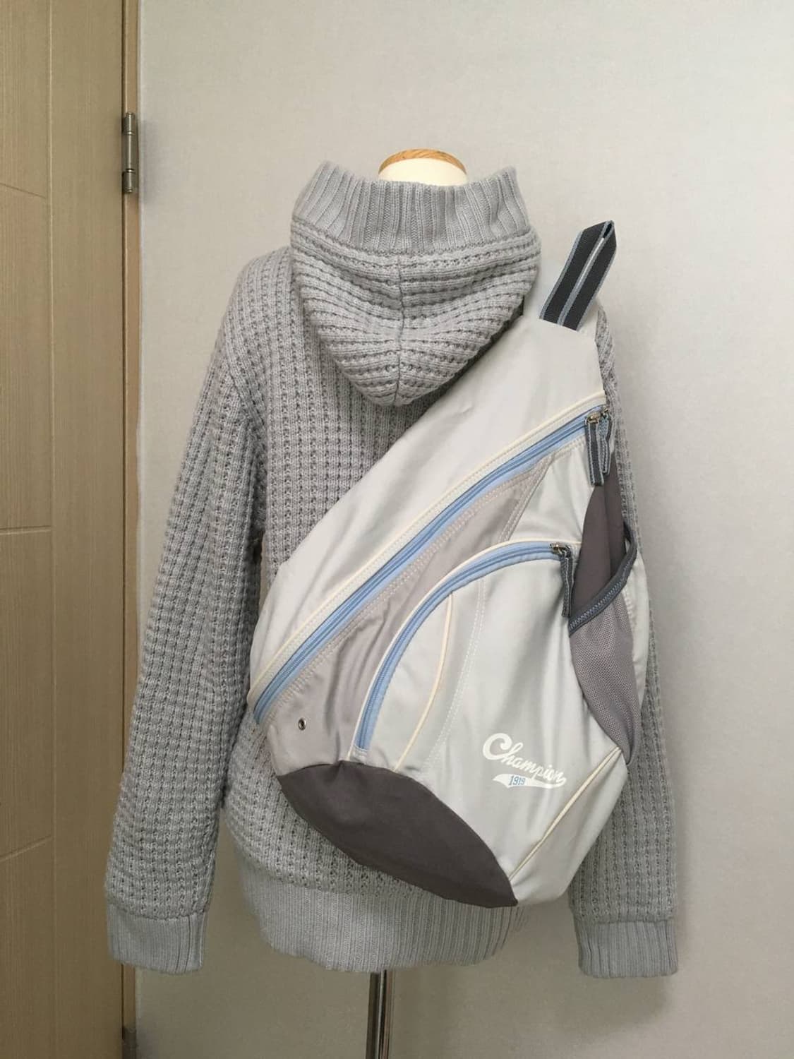일본빈티지 챔피온 뮤트 소라그레이 블루 슬링백 크로스백 백팩 상품이미지3