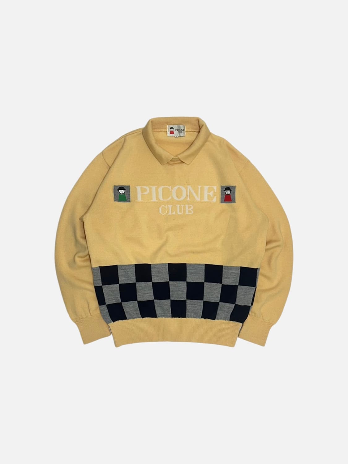 PICONE CLUB 체커보드 배색 니트 일본빈티지 상품이미지1