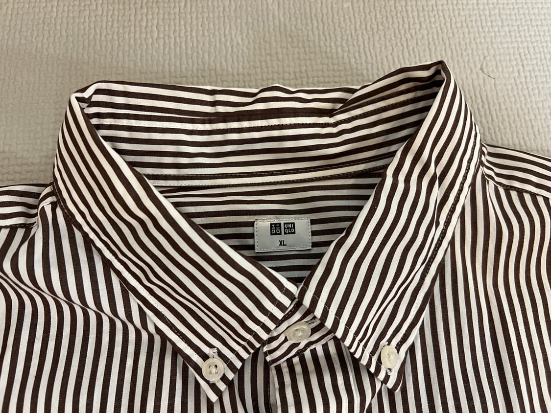 무료배송 1회 착용 - 유니클로 스트라이프 긴팔셔츠(브라운) XL 상품이미지3