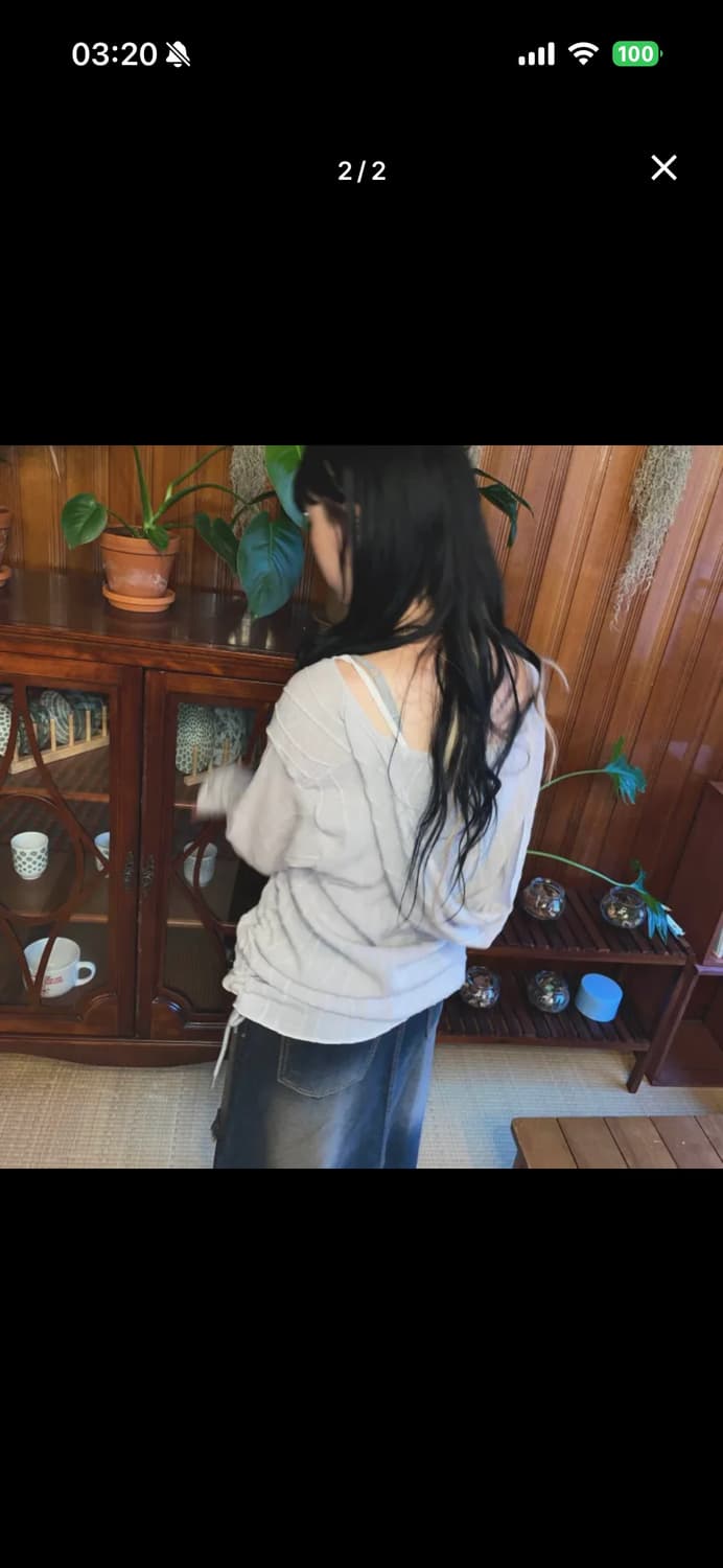 도우치도우치 카코 셔링 랩 브이넥 물결 후드 니트 상품이미지2
