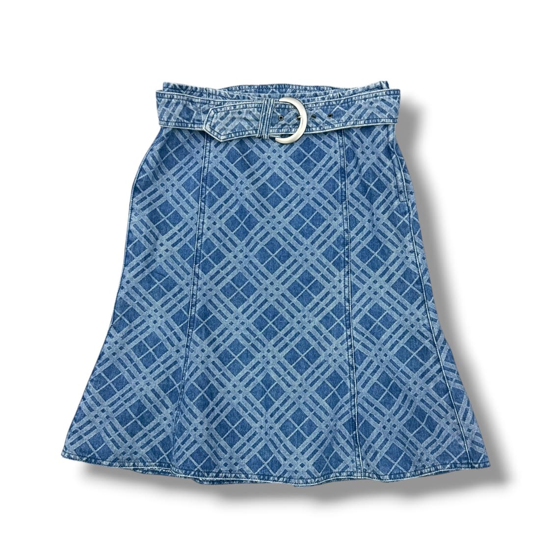 버버리 블루라벨 벨티드 데님 체크 미디스커트 상품이미지1