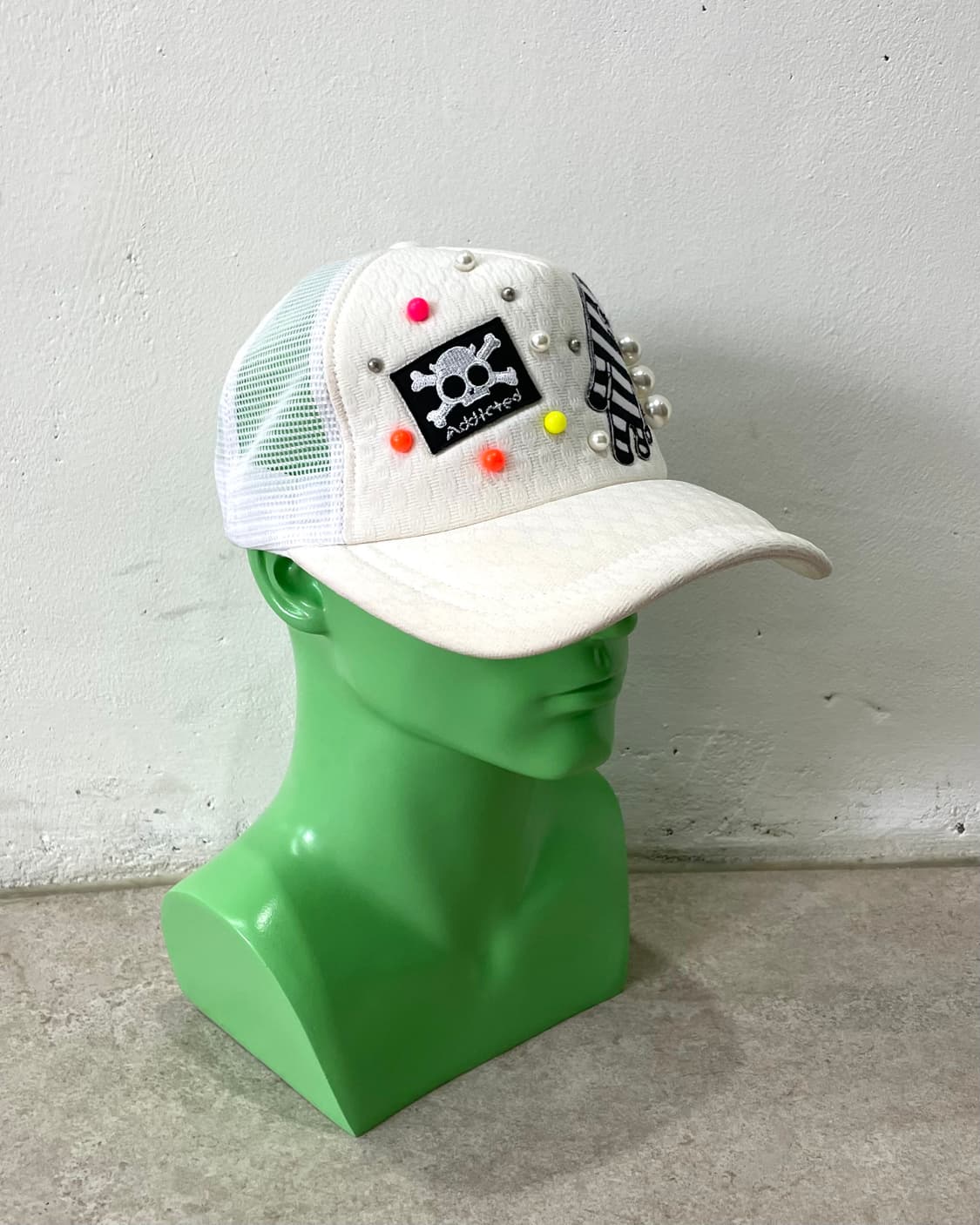 Stripe Skull Pearl White Cap Hat 상품이미지3