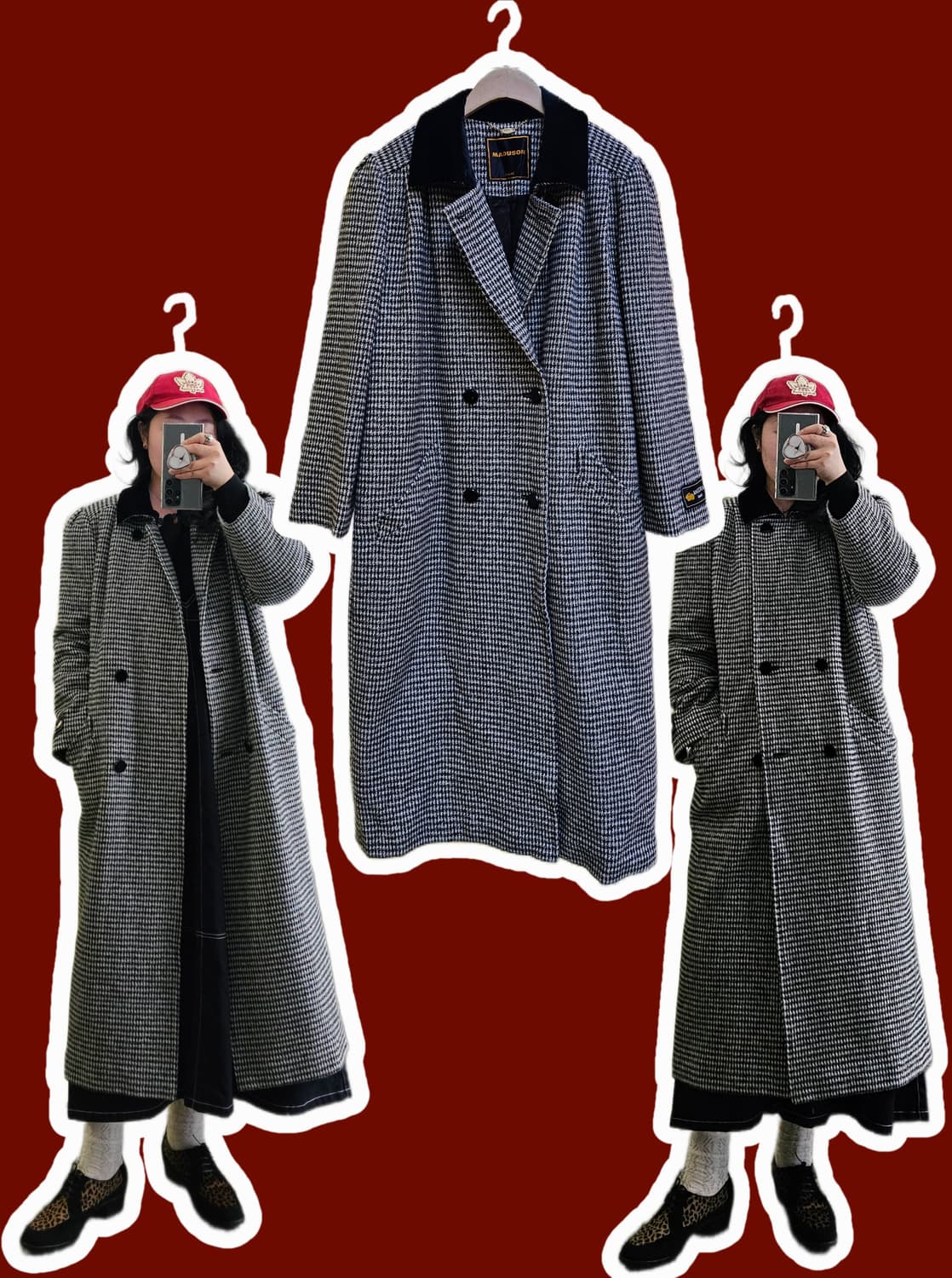 Maduson 하운드투스체크 앙고라 더블 롱코트 상품이미지1