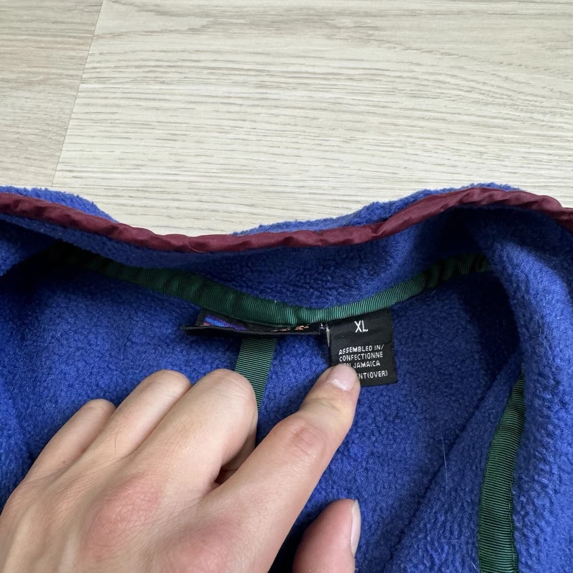 90s 파타고니아 신칠라 스냅-T 플리스 로얄블루/버건디 자메이카 메이드 상품이미지3