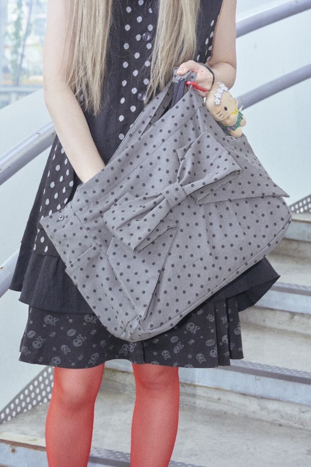 핀쿠노마루 리본 백 가방 도트 그레이 상품이미지2