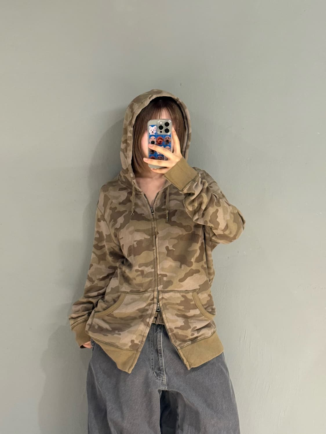 camo pattern 2-way hood zip-up 상품이미지1