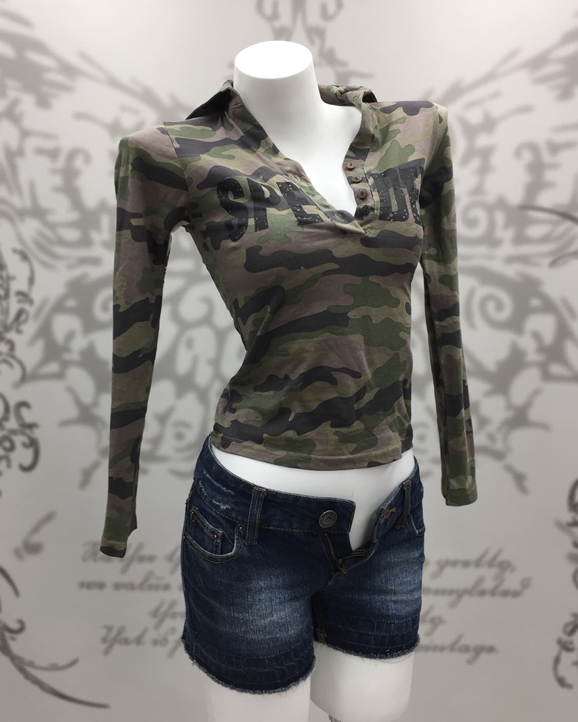 Y2K Camo patch details collar sleeves 상품이미지1