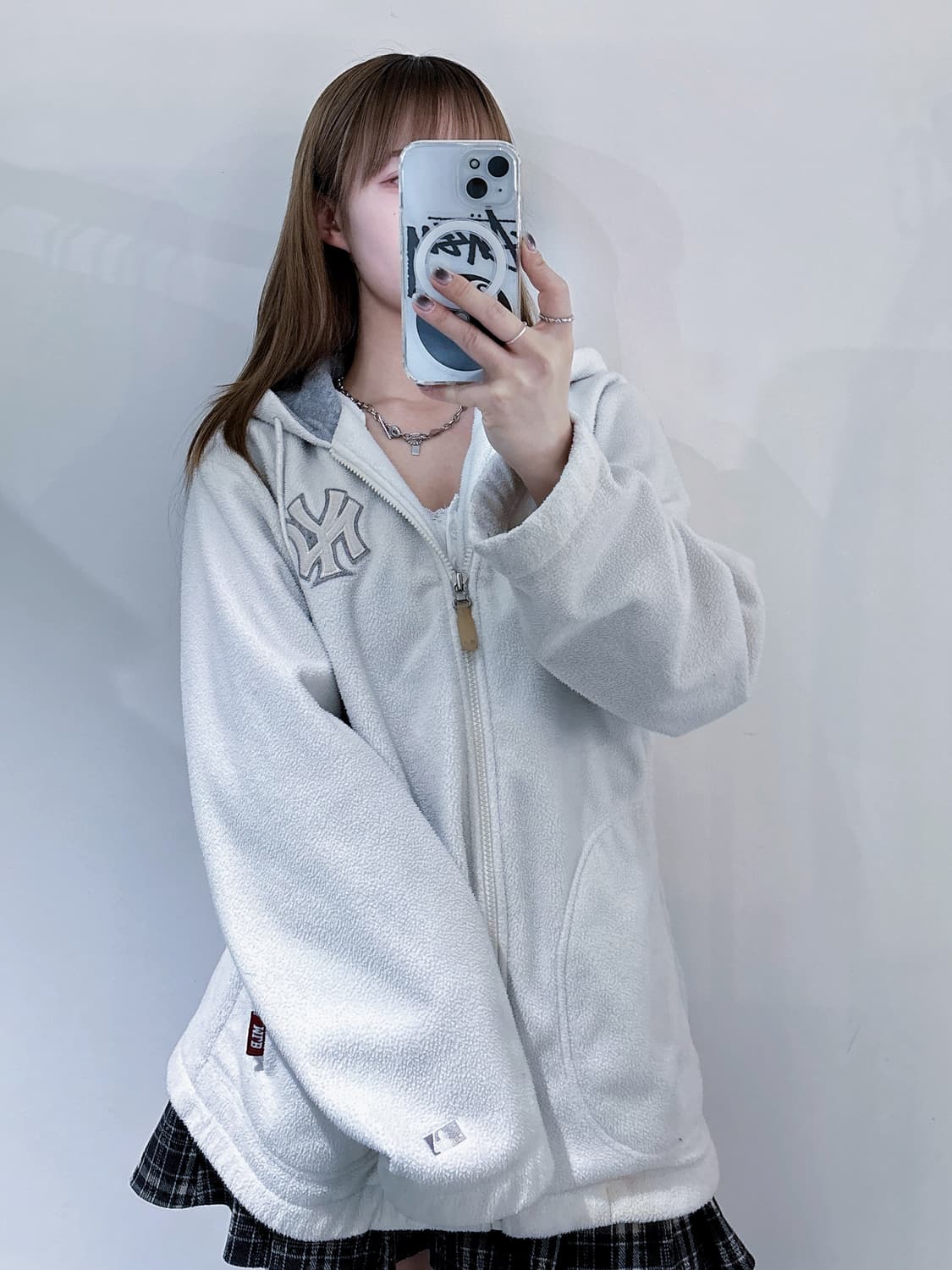 MLb 양키스 화이트 후리스 집업 상품이미지2