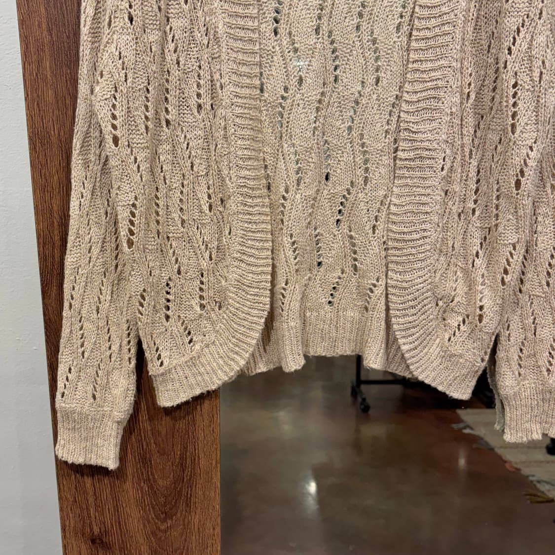 일본 빈티지 모리걸 베이지 크로셰 그물 롱슬리브 오픈 가디건 상품이미지5