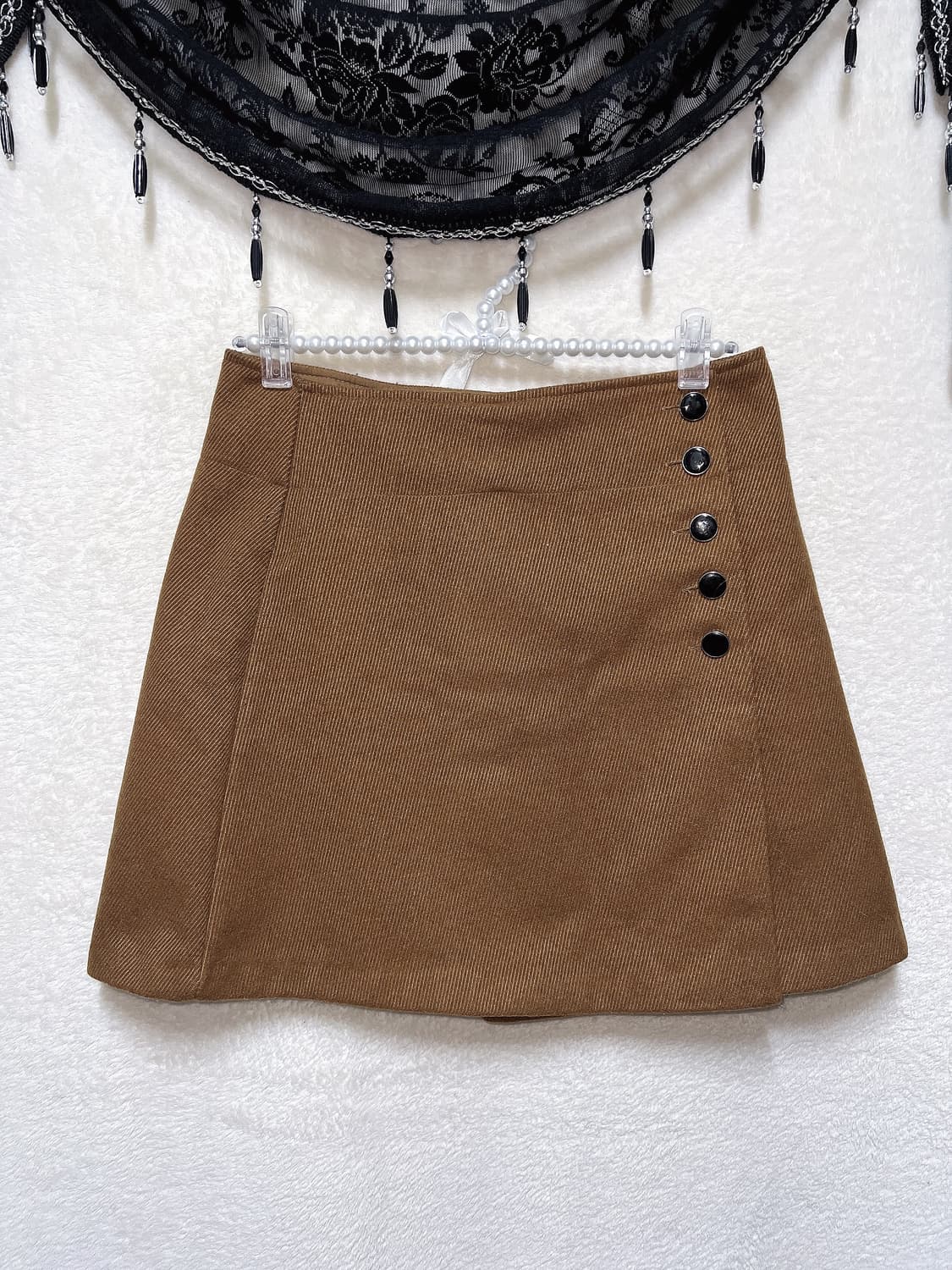 골덴 브라운 버튼 랩스커트 치마 라떼갸루 로맨틱 로걀 너드 오네 핀터 상품이미지1