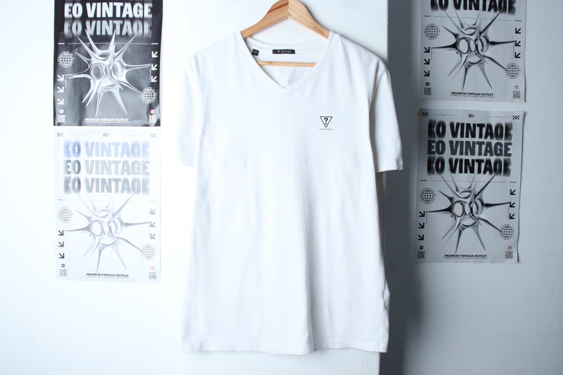(XL-2XL) 게스 반팔 티셔츠 브이넥 스몰로고 스판 화이트-7B60 상품이미지2