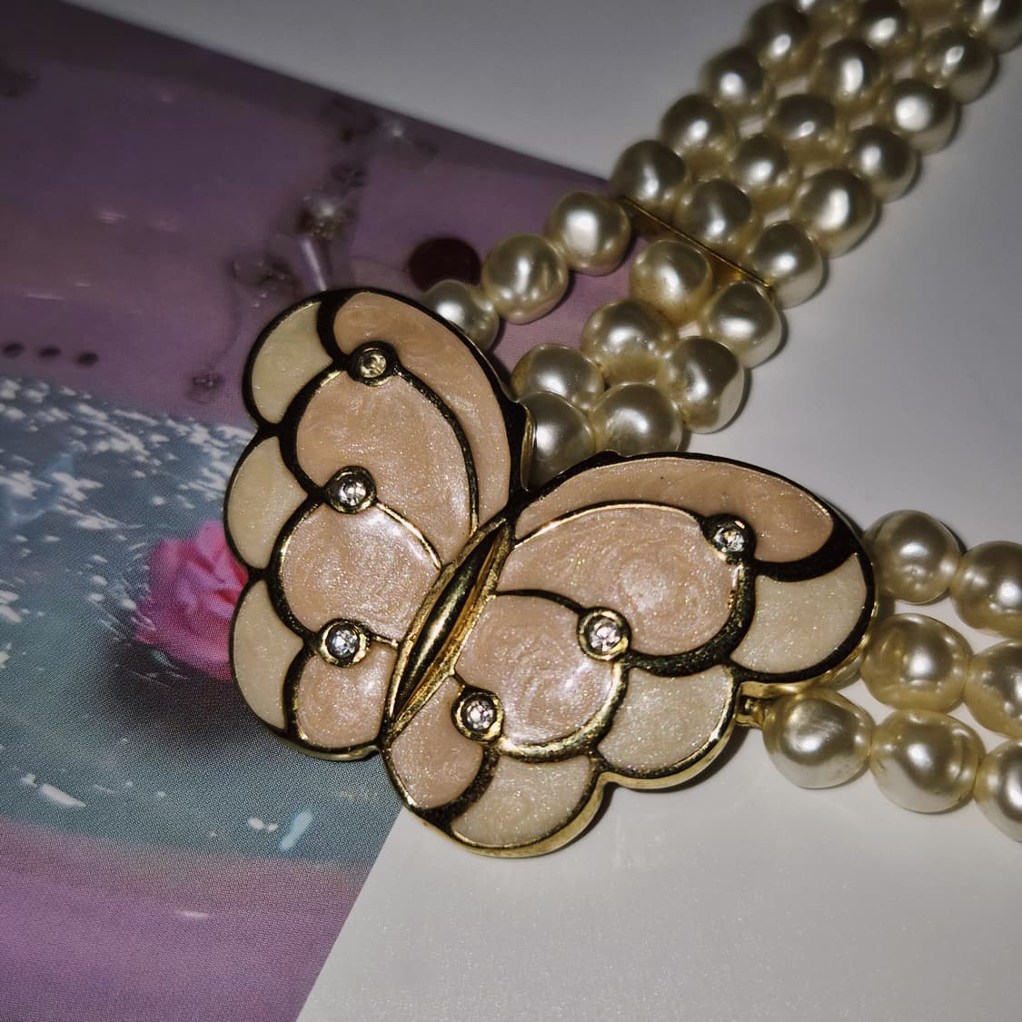 80s 미국 케네스 제이x에이본 나비 못난이 진주 초커 상품이미지9