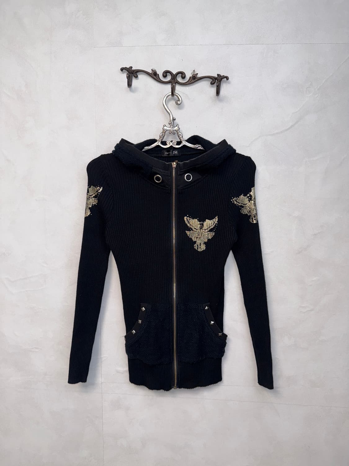 Black gold punk wings hood zipup 상품이미지4