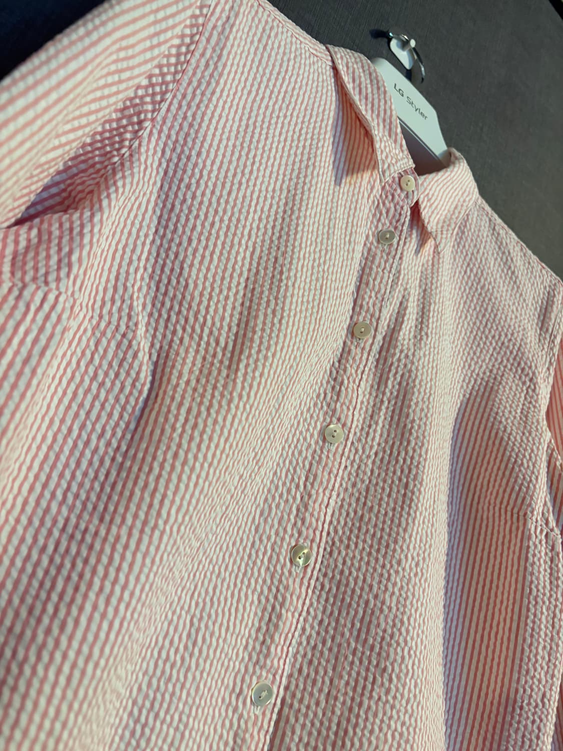 L.L.Bean 핑크 스트라이프 칠부 셔츠 L 상품이미지3