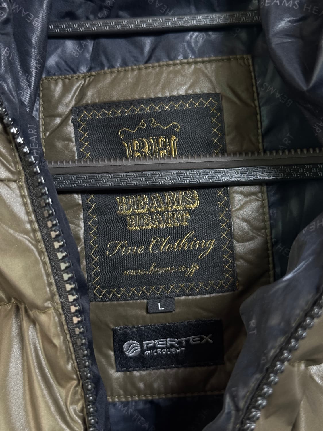 일본 BEAMS HEART 패딩 L 카키 상품이미지2