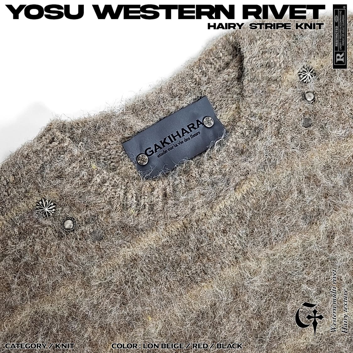 Yosu 웨스턴리벳 헤어리 스트라이프 니트 (beige) 상품이미지2