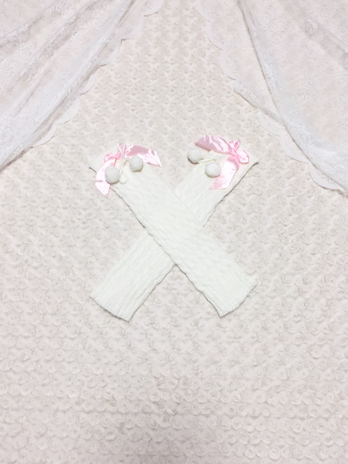 빈티지 리본 폼폼이 레그워머 상품이미지1