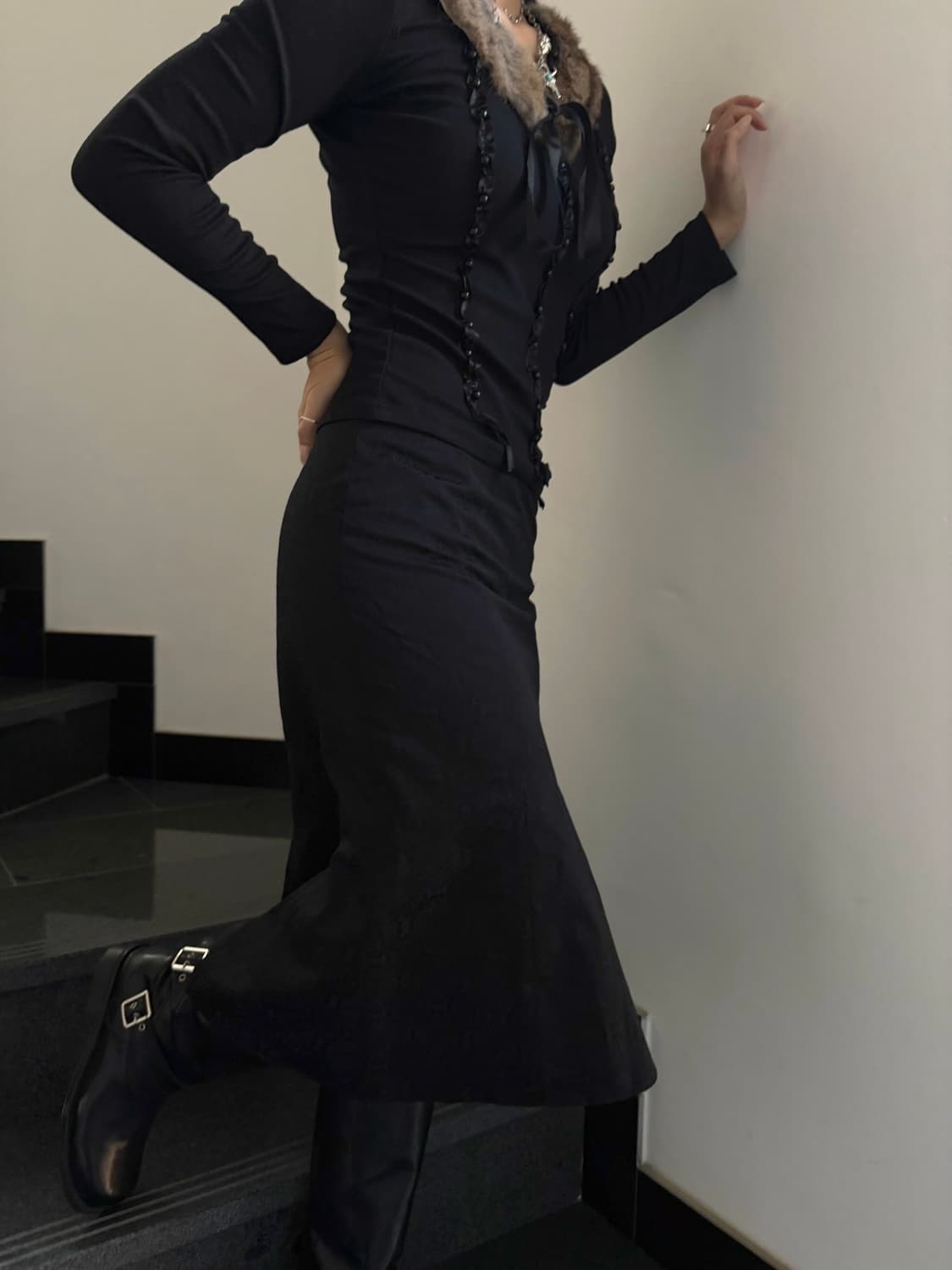 플라워 머메이드 블랙스커트 상품이미지1