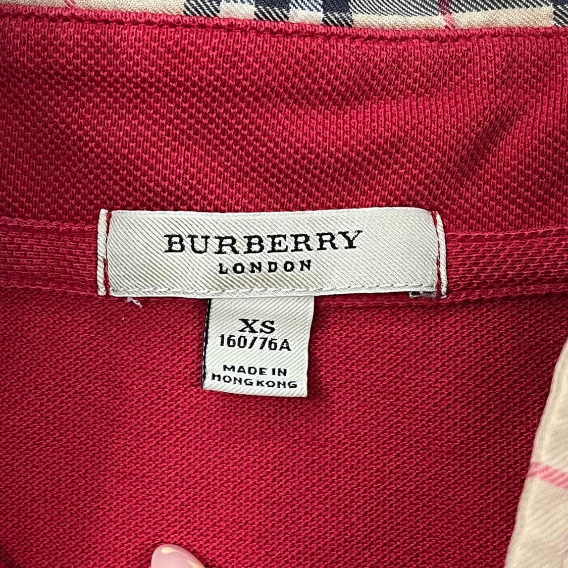 [정품/XS] 버버리 레드 체크 카라 반팔 폴로티 b17 상품이미지4