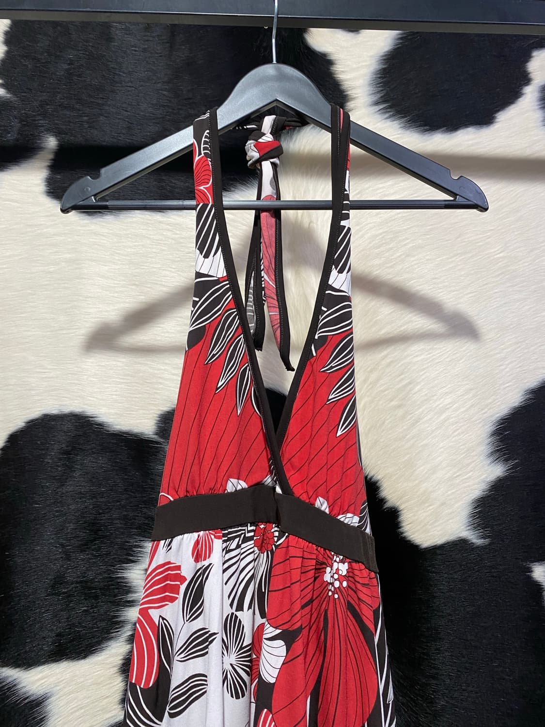 Japanese vtg 레드 플라워 타이 홀터넥 상품이미지2