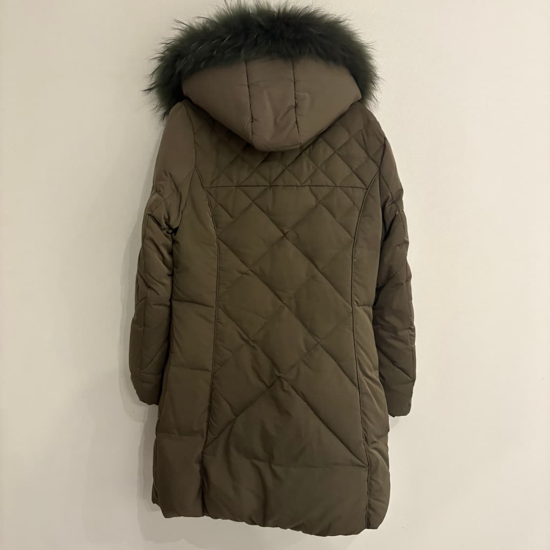 모리스커밍홈 덕다운 롱패딩 M 카키 라쿤털 상품이미지6