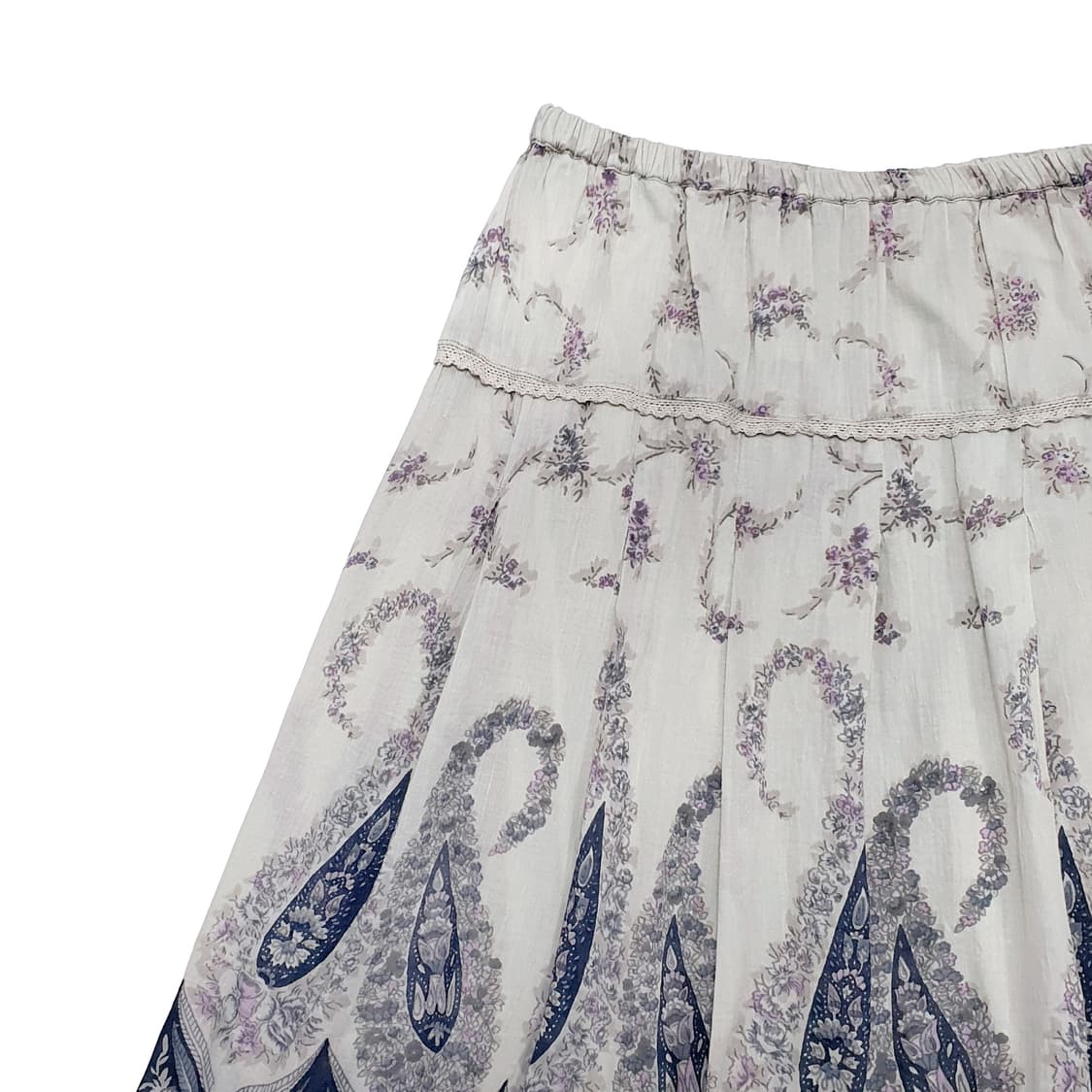 페이즐리 플라워 밴딩 코튼 미디-롱 스커트 상품이미지3