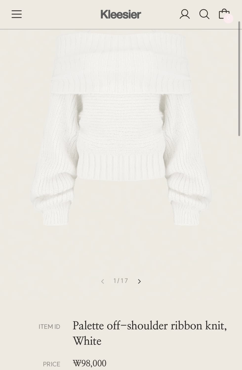 클리시어 팔레트 오프숄더 니트 화이트 상품이미지1