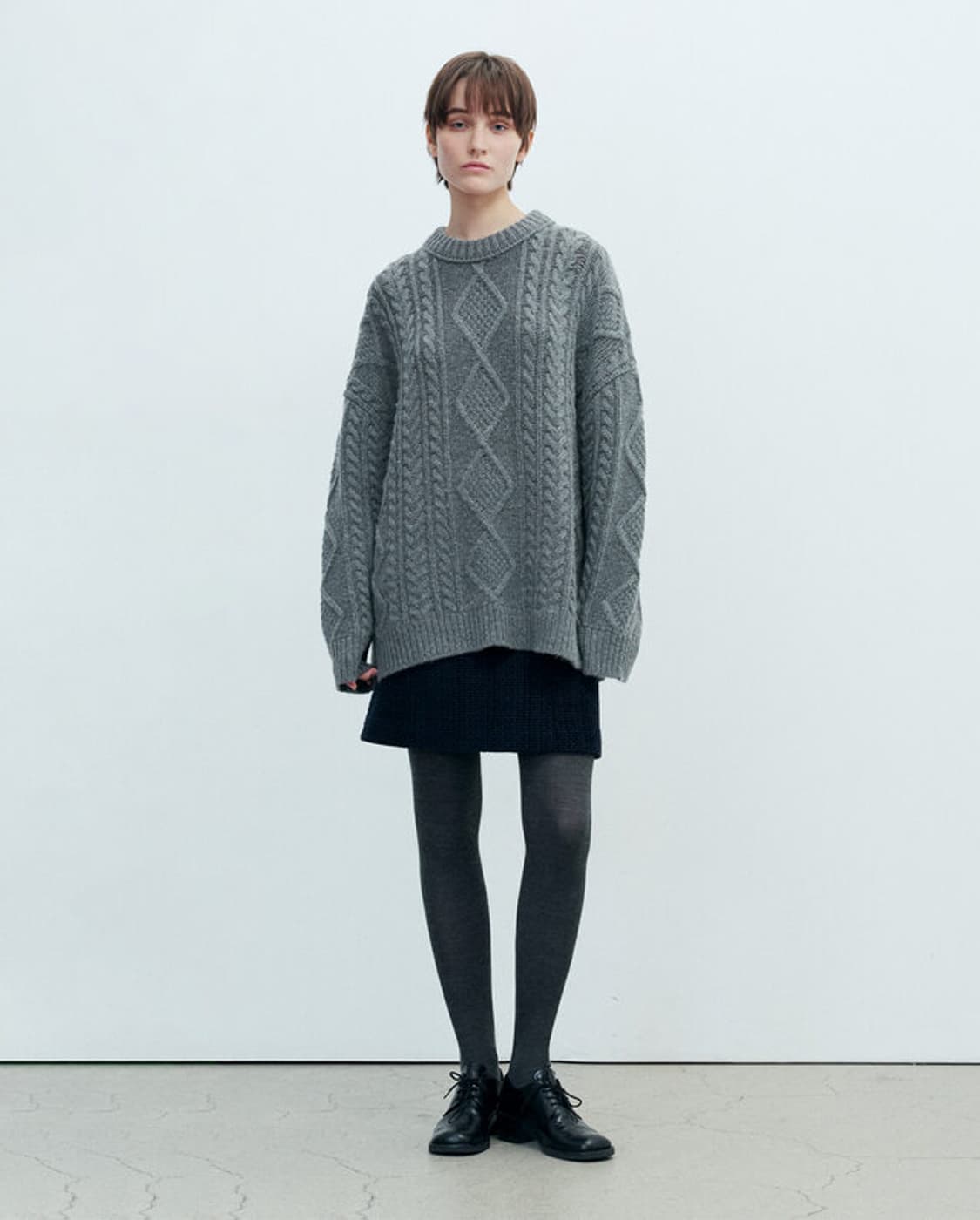 포유어아이즈온리 FYEO 루즈핏 케이블 니트 그레이 상품이미지5
