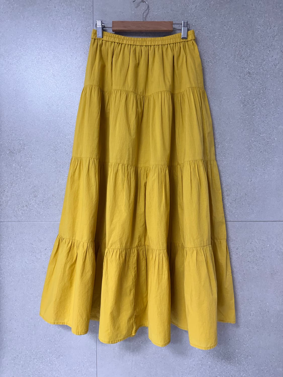 노란색 캉캉 롱 스커트 5단 머스타드 상품이미지1