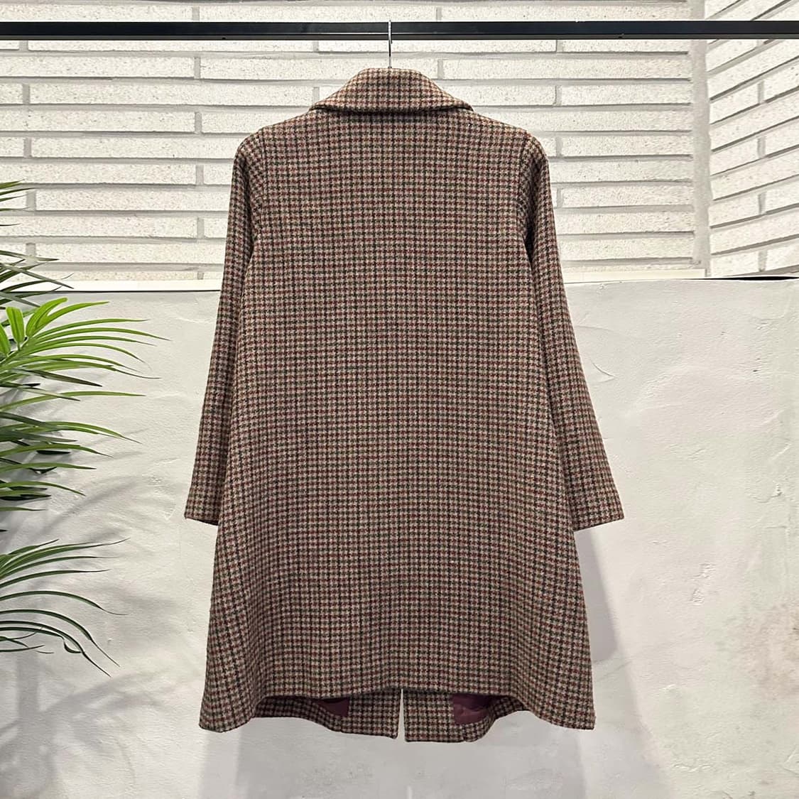 JPN VINTAGE 롱 코트 하운드투스 체크 패턴 투포켓 디테일 브라운 상품이미지2